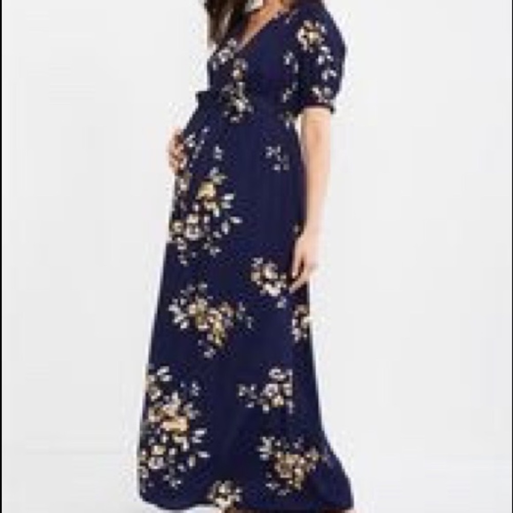 Blue floral maternity dress